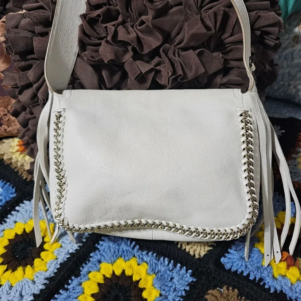 Coach White Leather Dakota Crossbody Bag with Fringe and Chain Trim - Picture 5 of 16
